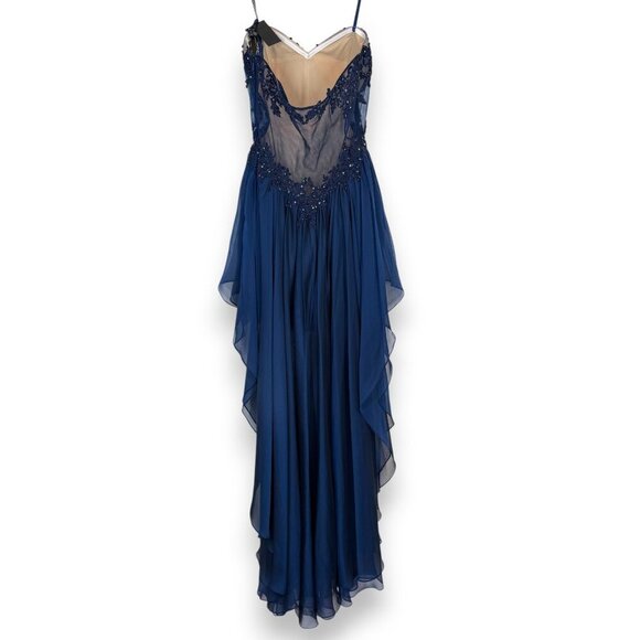 La Femme Formal Gown Cocktail Dress Blue Lace Hi Low Mesh Y2K Back Strapless 6 - Picture 4 of 15